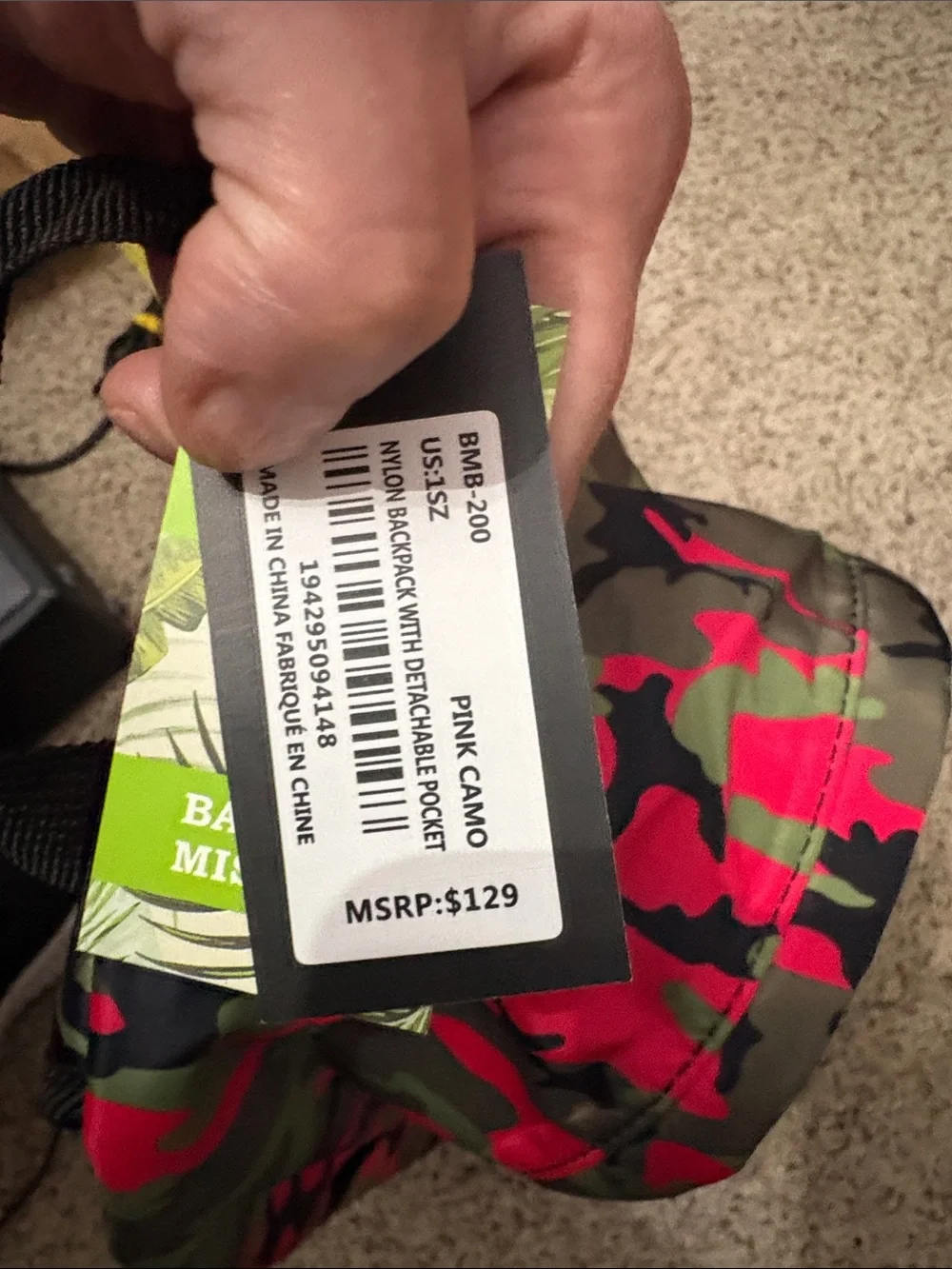 Badgley Mischka Pink & Green Camo Backpack with detachable Fanny pac